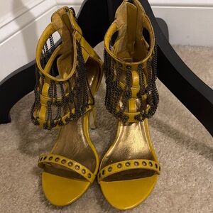 Zigi Soho Mustard Heels with Chain Embellishments